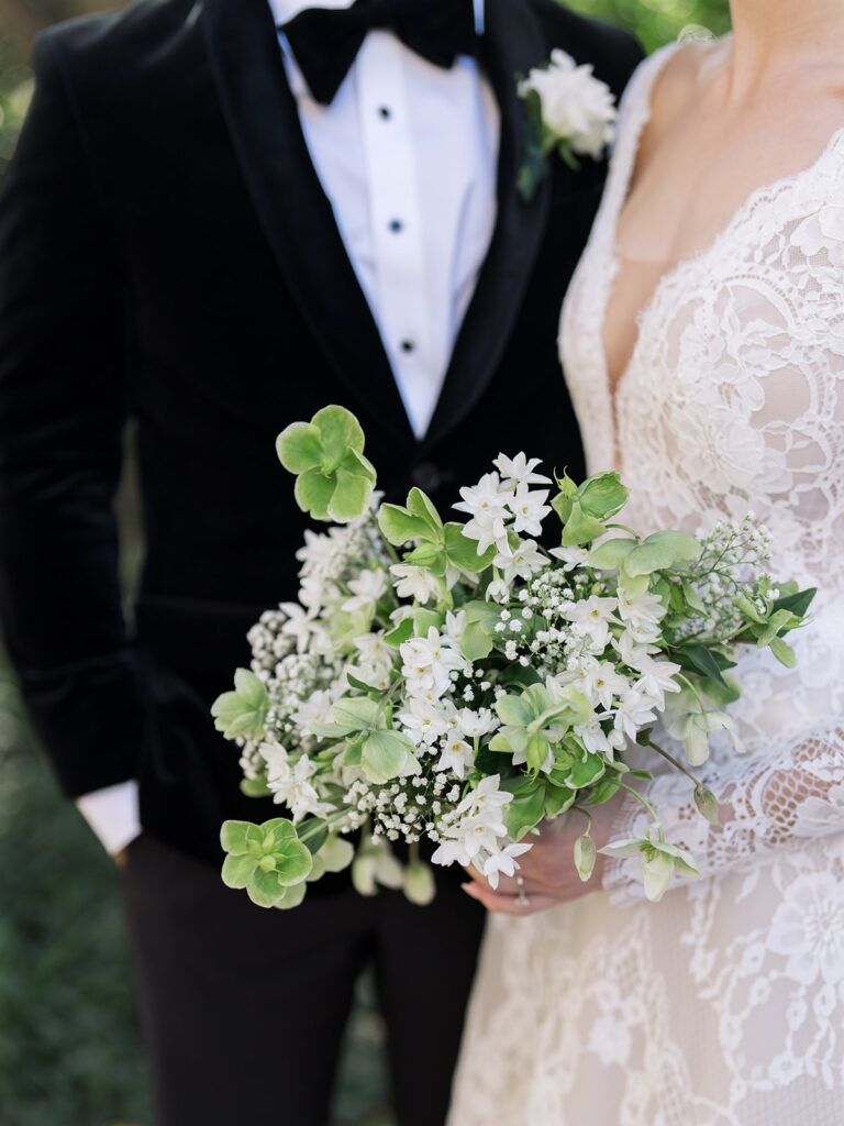 Green and white bridal bouquet with Hellebore flower