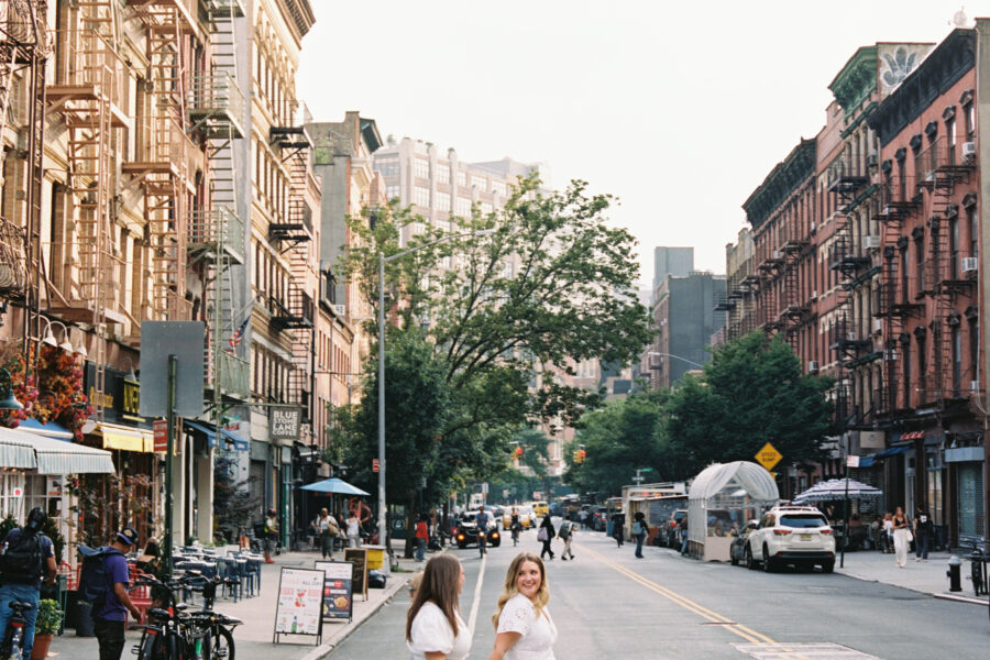 Two brides cross the street for their Cincinnati wedding