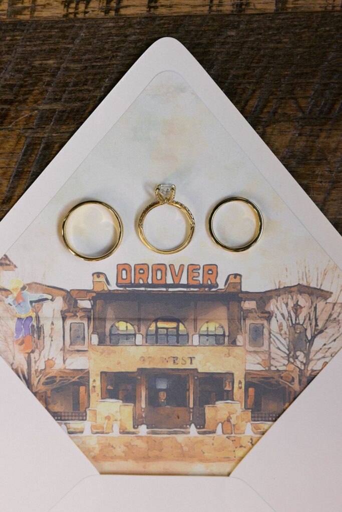 Hotel Drover wedding envelope liner with rings